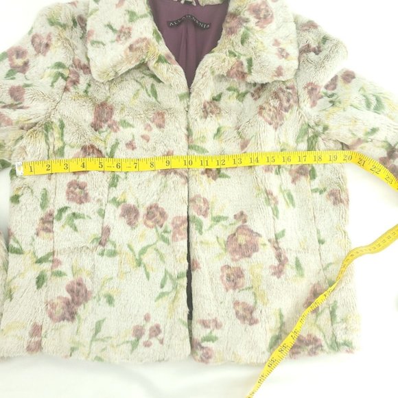 Allan Denis Womens White Floral Collared Long Sleeve Faux Fur Jacket Size M - Picture 11 of 15